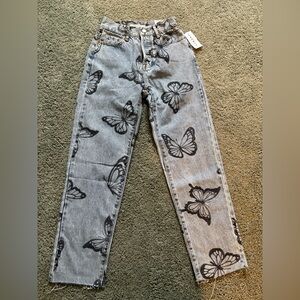 Pacsun Butterfly High Rise Straight Jeans Button Fly Womens Size 22 Raw Hem NWT